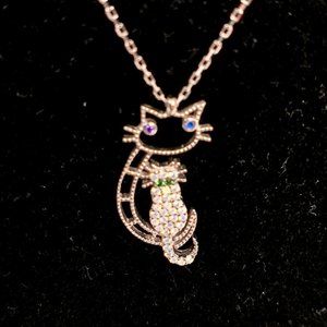 "Kitty, Kytty" Sterling 925 Mama & Baby With Gemstones Necklace